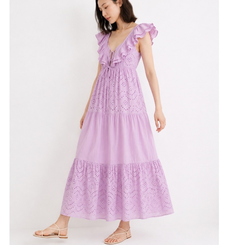 Jessica Simpson Lavender Eyelet Ruffle Midi Dress